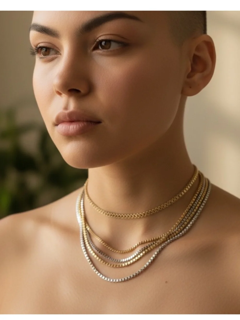 Gold and Silver Layered Choker Necklace Set